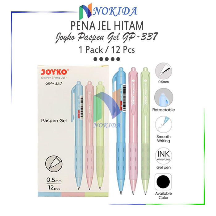 

Nokida Pulpen Gel Paspen Joyko GP-337 (1 Pack/12 Pcs) / Ballpoint 0,5 Mm / Bolpen Tinta Hitam / Pena Pen Polpen