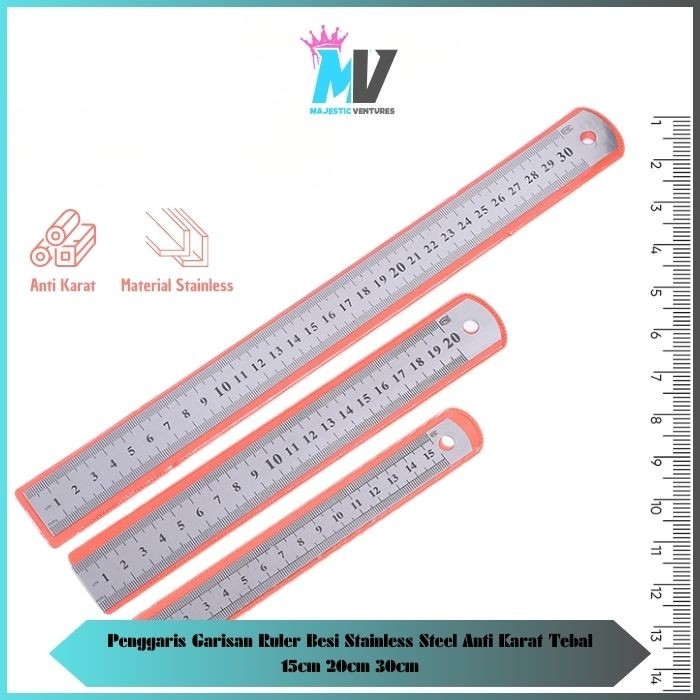 

MAJESTIC Penggaris Garisan Ruler Besi Stainless Steel Anti Karat Tebal 15cm 20cm 30cm