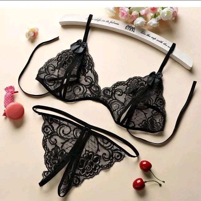1 set bra + celana dalam lingerie transparan wanita Bh