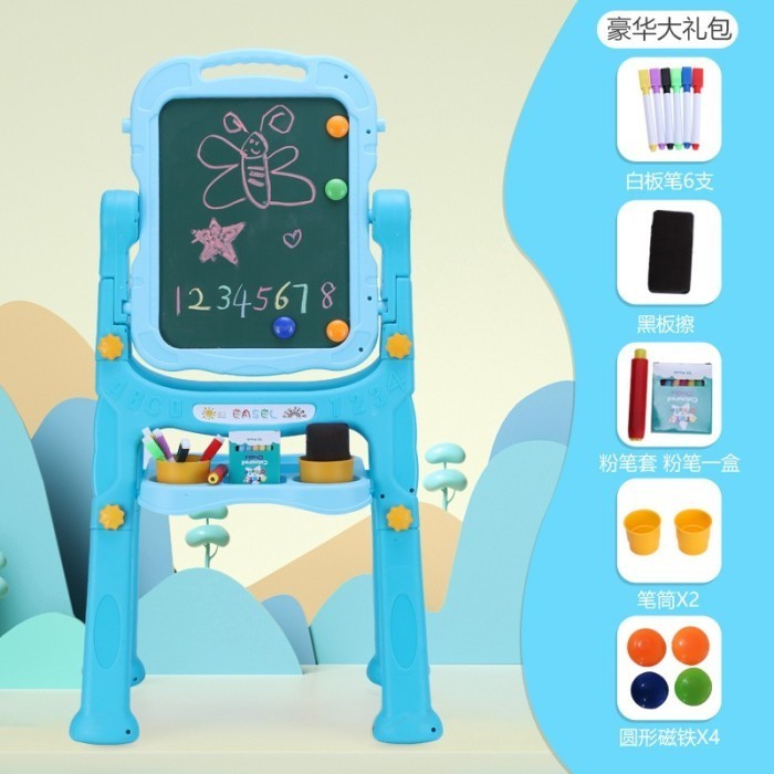

promo ✨ -Papan Tulis Anak/Kids writing Whiteboard Erasable with 360 degree flip - Biru Muda