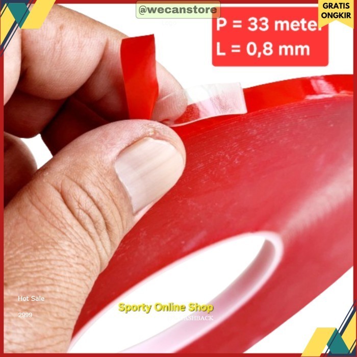 

Double Tape Lem Bolak Balik Bening 0,8mm x 33meter