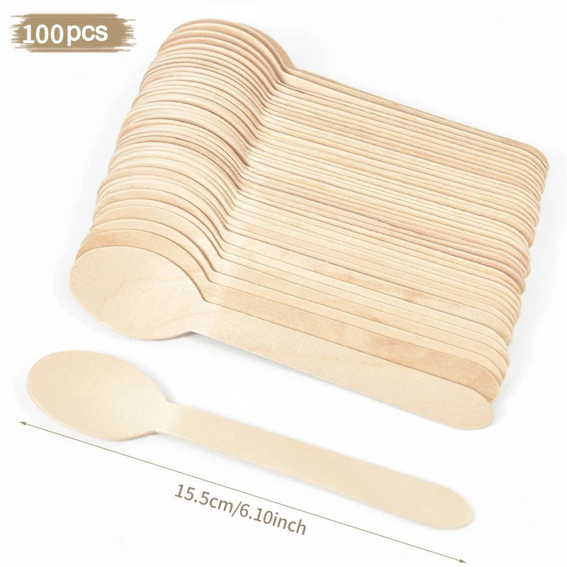 

50/100 Pcs Ice Cream Spoon Wooden Disposable Wood Dessert Scoop Western Wedding Party Tableware Kitl