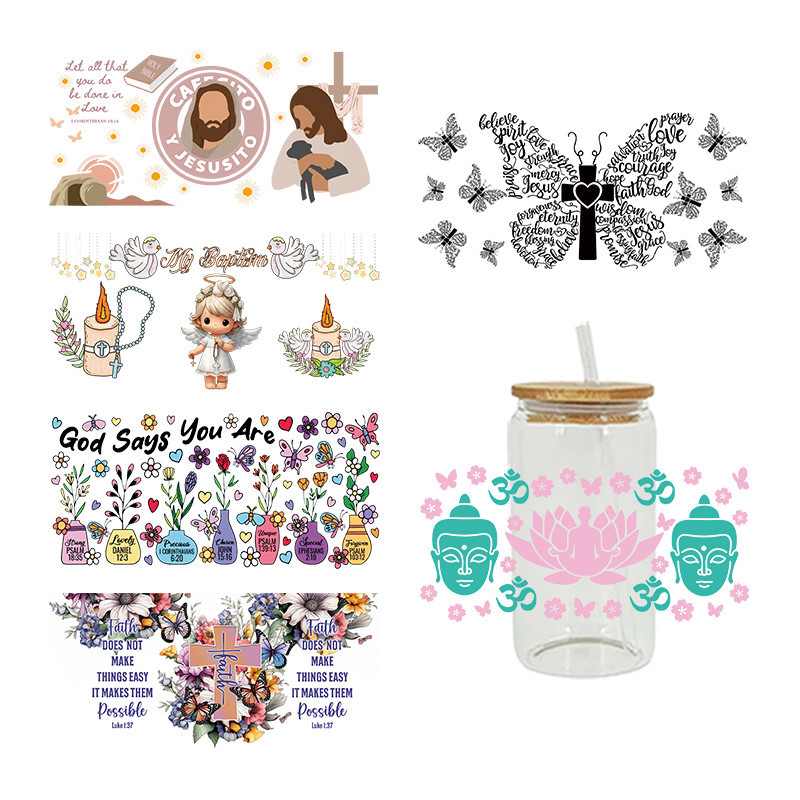 

UV DTF Jesus Transfer Sticker Dreams For 16Oz Glass Cup Sticker Print Waterproof Clear Smooth Diy Easy To Use D12948
