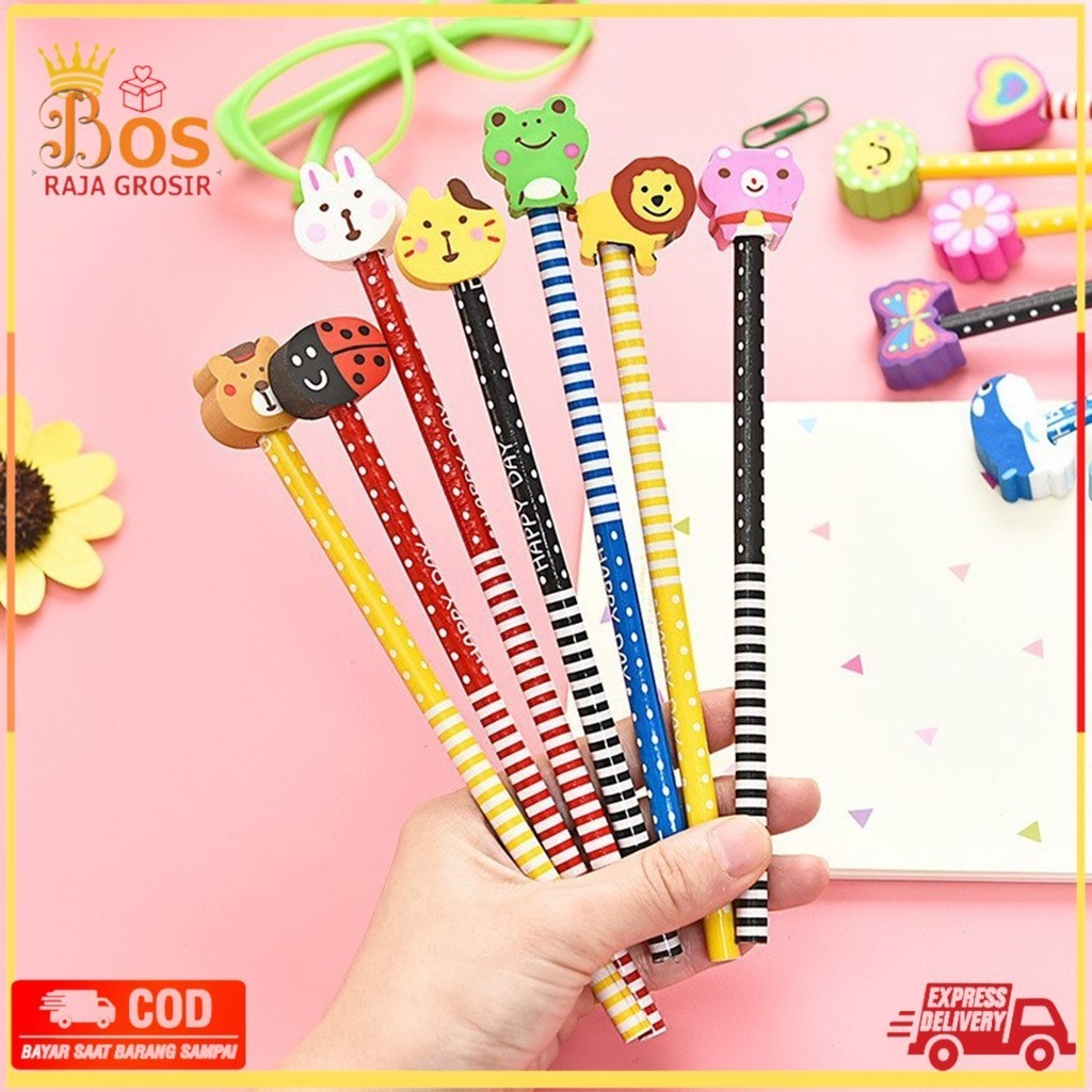

Pensil Karakter Kartun Lucu Motif Garis Polkadot Pensil Karakter + Penghapus Pensil Lucu Ada Penghapus 3D Pensil Fancy Unik Pensil Warna-Warni Import BRG