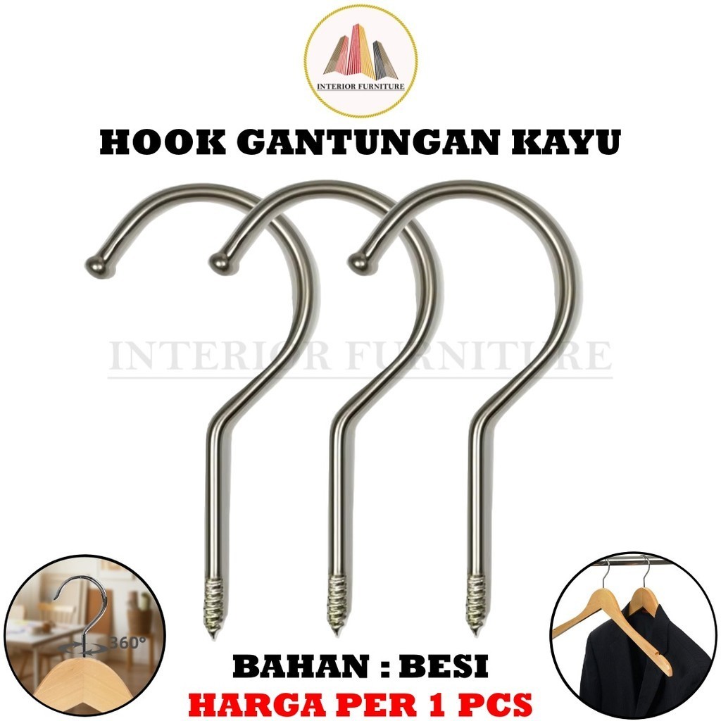 Hook Hanger Kayu Besi Huk Hanger Kayu Silver Kait Hanger Kayu Cantolan Hanger Kayu Hook Kawat