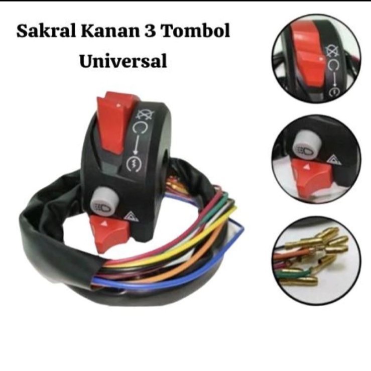 Holder Saklar Stang Kanan Starter dim hazard 3 Tombol Model Xabre Universal Semua Motor