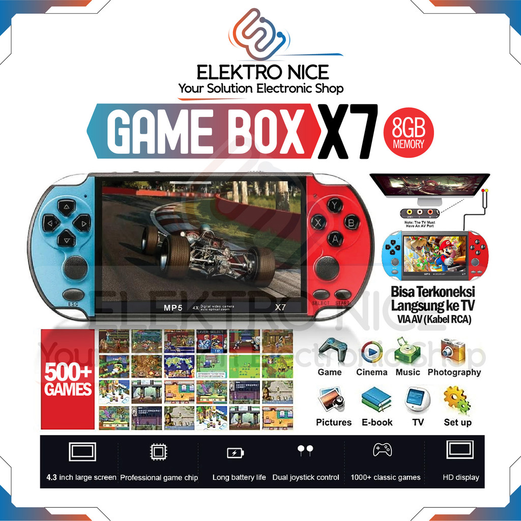 Clevates - GAME BOX X7 Enhanced Edition GAMEBOY PSP X7 Handheld Console 5.000+ games 4.3inch MP5