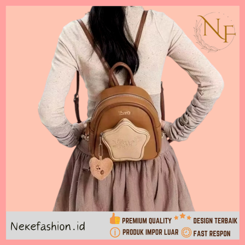 NEKE FASHION Premium Kualitas - Tas Ransel Wanita Tas Ransel Cewek Tas Ransel Putih Tas Ransel Pink 