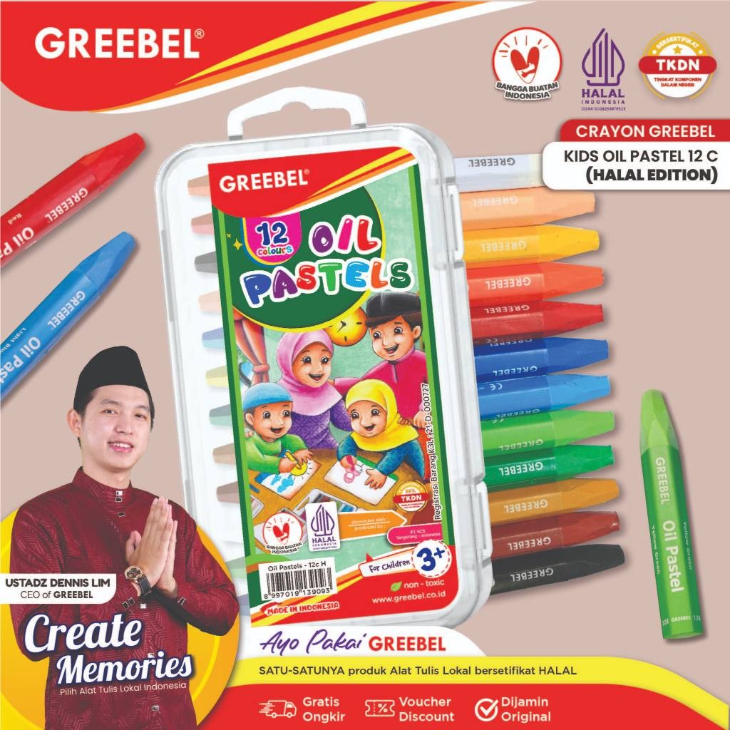 

GREEBEL Crayon 12 Warna HALAL EDITION / Oil Pastel Greebel 12 Warna