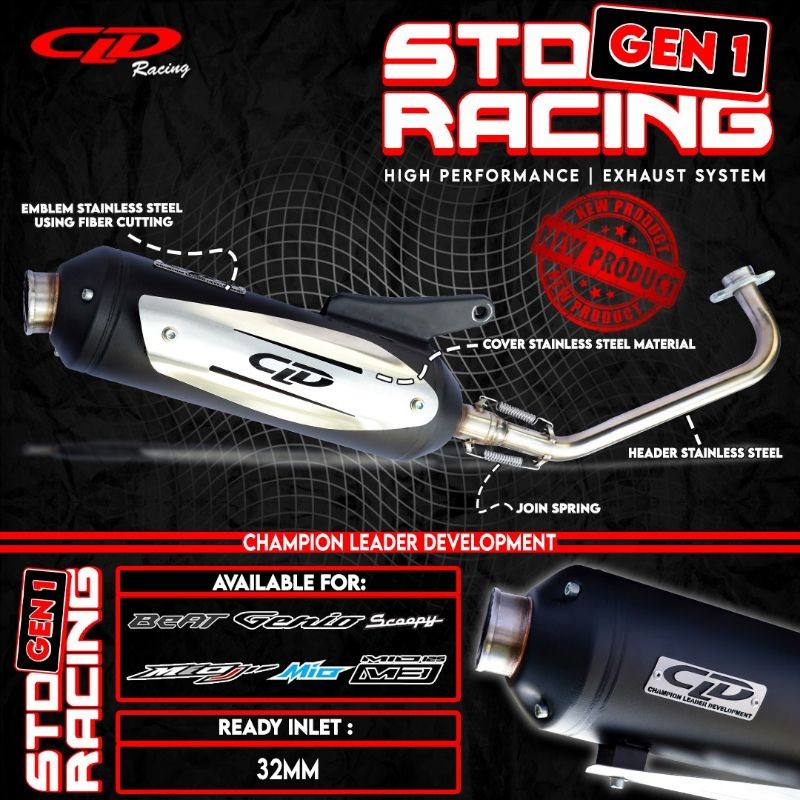 Knalpot CLD  Standar Racing Gen 1 Mio m3 Fazzio Filano fino 125 gear 125 freego xride125