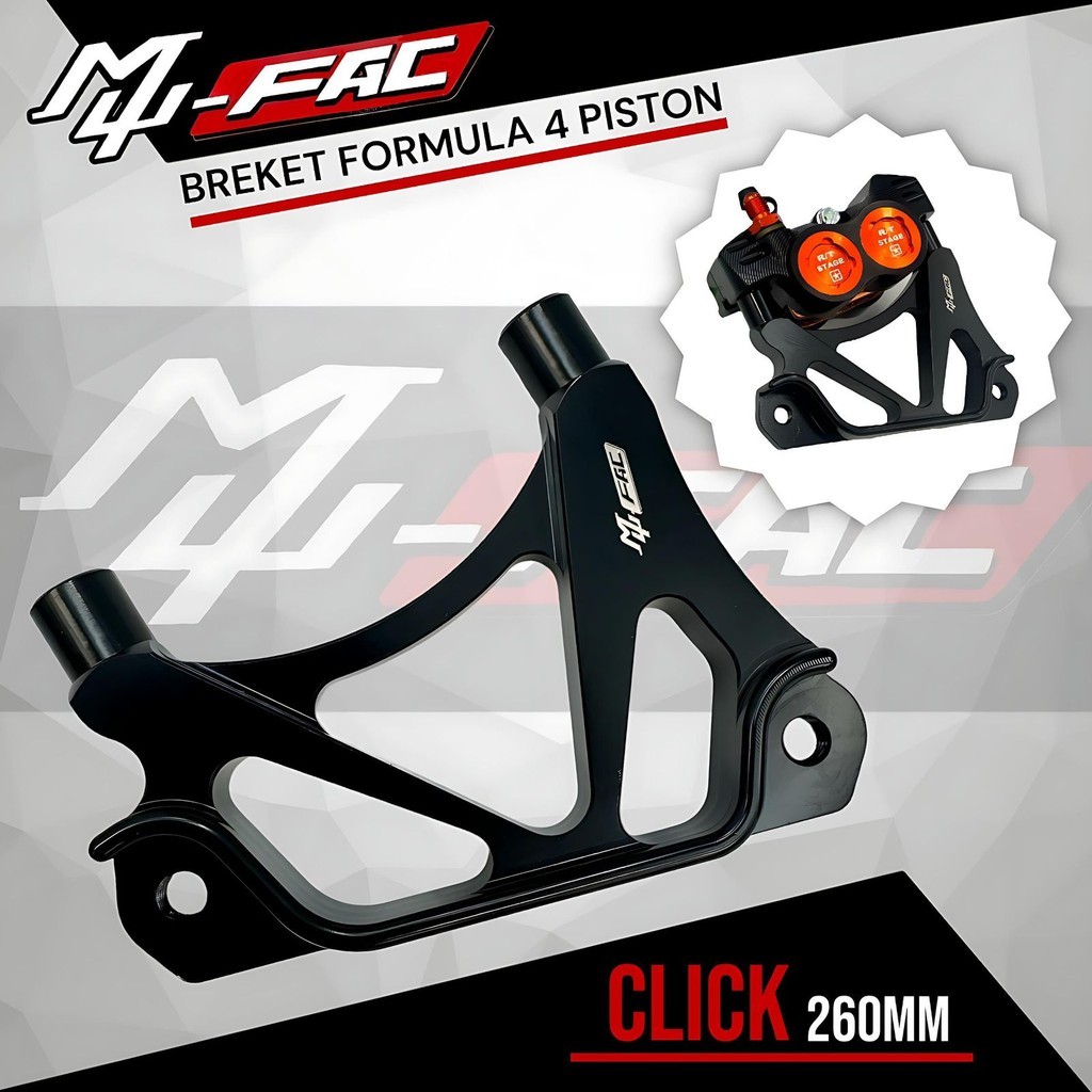 Breket KALIPER FORMULA 4 PISTON MUFAC BLACK EDITION VARIO MIO BEAT SCOOPY AEROX SONIC SUPRA WAVE