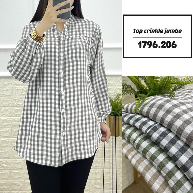 kemeja wanita blouse blus crinkle motif kotak