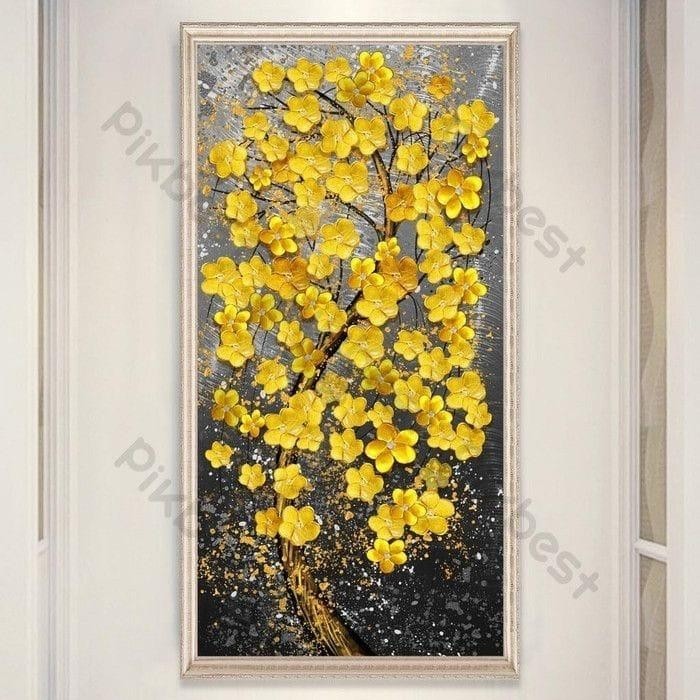 Lukisan Semi 3D Full Gold Dari Kanvas Asli Full Frame Pajangan dinding