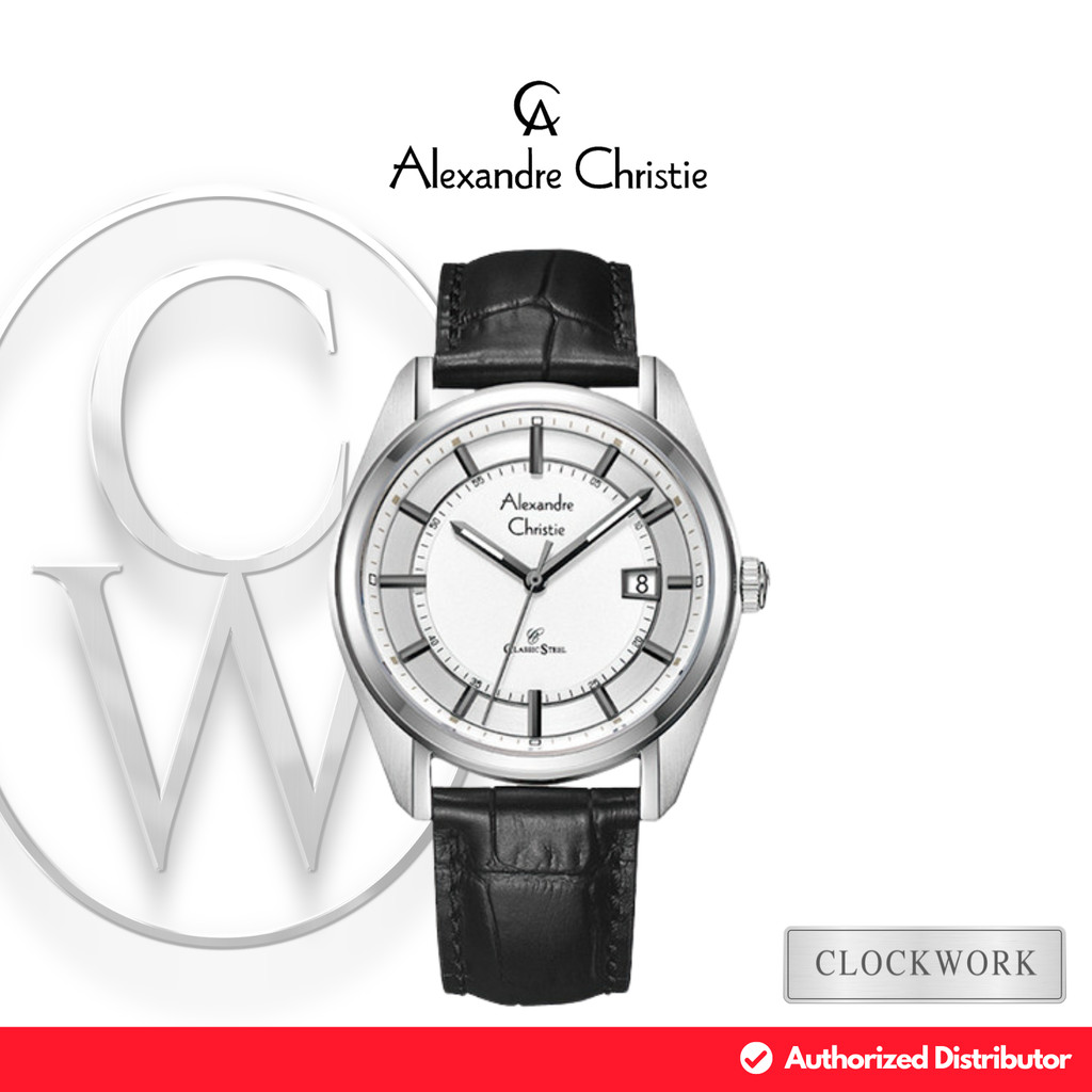Jam Tangan Pria Alexandre Christie Classic Steel AC 8695 MDLSSSL Kulit Minimalis Simple Silver