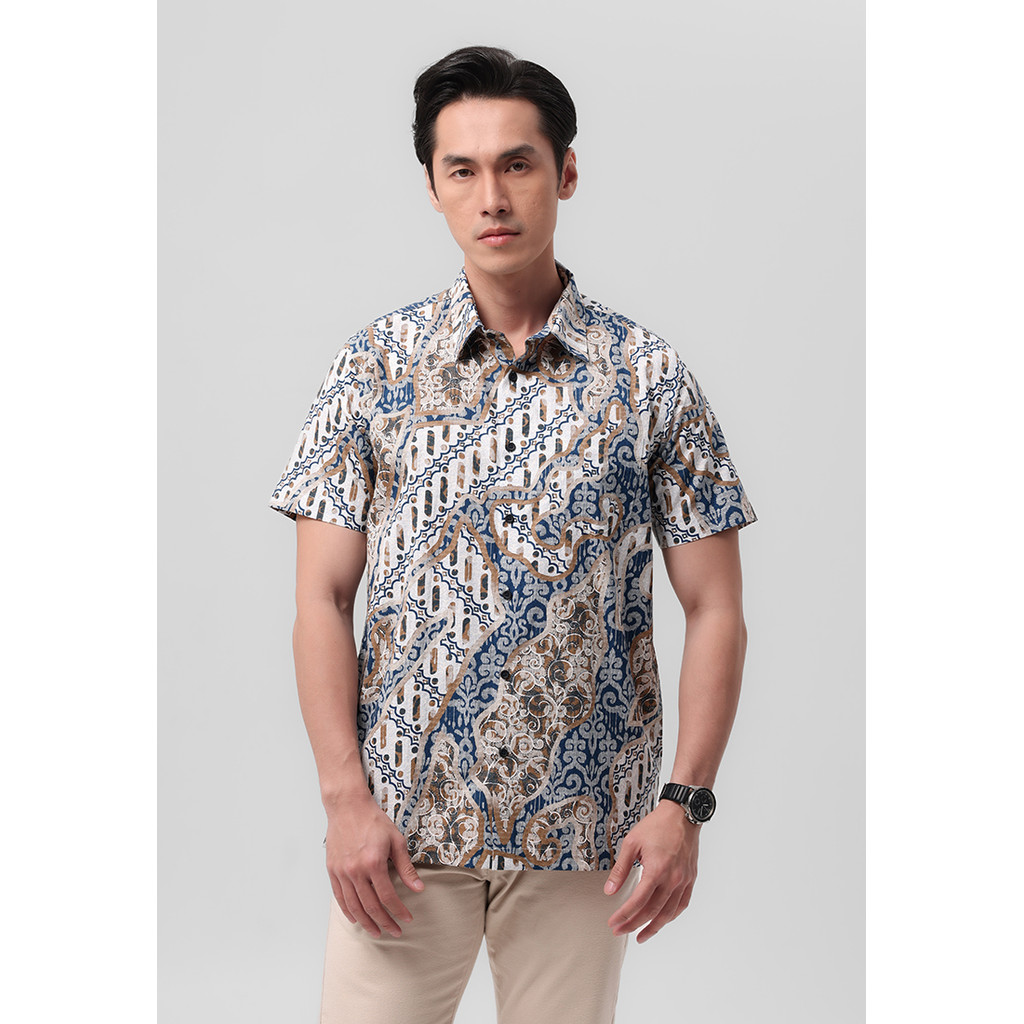 MANZONE - Kemeja Batik Lengan Pendek Devantara 05  Modern Fit -  White