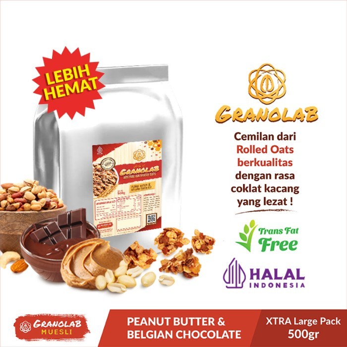 

Granola 500 gr Peanut Butter & Belgian Chocolate - Granolab Muesli - Bag Alu Foil