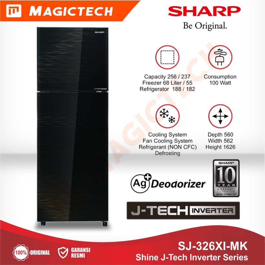 KULKAS SHARP 2 PINTU SJ-326XI-MK / SJ-326 INVERTER KACA HITAM