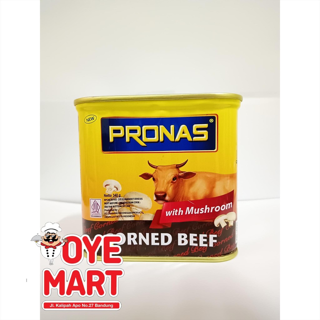 

PRONAS CORNED BEEF MUSHROOM 340GR / KORNET DAGING SAPI DENGAN JAMUR