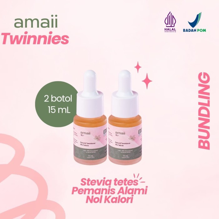 

BUNDLING AMAII TWINNIES (2 Botol x 15 mL) - Pemanis Alami Nol Kalori / Natural Sweetener Zero Calorie Liquid Stevia