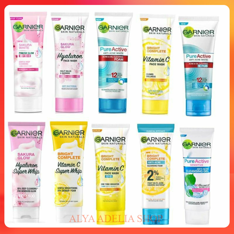 Garnier Bright Complete Vitamin C Face Wash Sakura Glow Whip Foam Pure Active 100 ml Sabun Cuci Muka