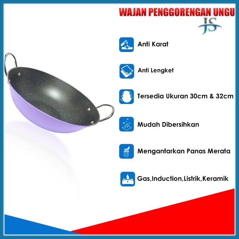 JS Panci Ukuran 30cm & 32cm Wajan Penggorengan Warna Ungu Anti Lengket 32 cm Wajan Kuping Multifungs