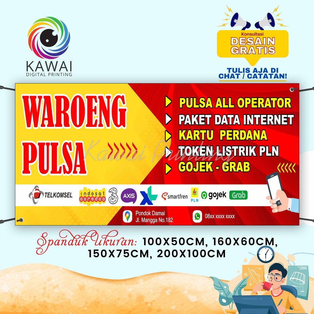 SPANDUK / BANNER Waroeng Pulsa Merah Kuning Free Desain