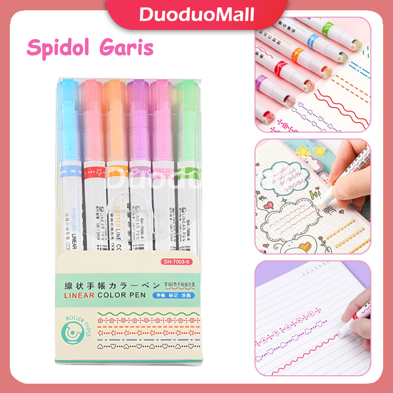 

Spidol Garis 1 Set 6 Pcs/Spidol Garis Aesthetic