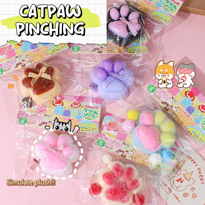 Cat Paw Mochi Taba Squishy Fidget Toy Cute Plush Cat Paw Silicone Slow Rebound Pinch Decompression