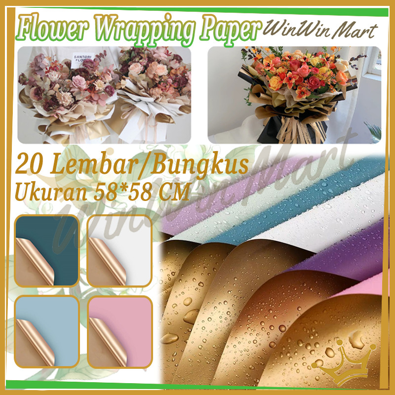 

[ 20 LEMBAR ] Flower Wrapping Paper Bi Color Gold/Flower Wrapping Paper Dua Warna Emas/Flower Paper Cellophane 2 Warna Bicolor Gold