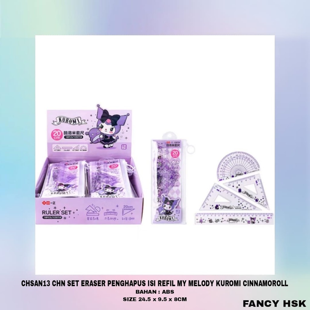 

CHN SET PENGGARIS RULLER BUSUR LINGKARAN SEGITIGA KUROMI MY MELODY CHSAN13