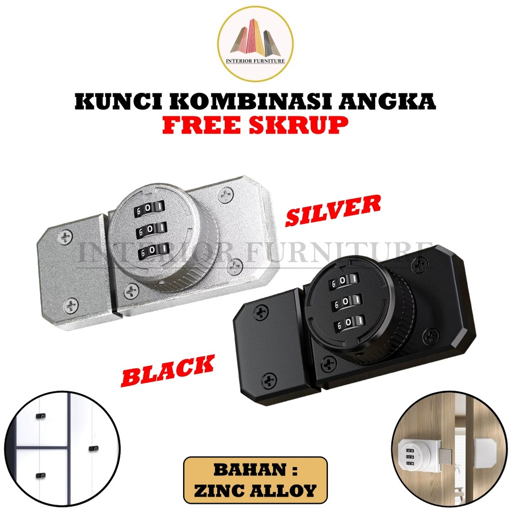 Kunci pintu Kombinasi Angka Gembok 3 Digit Slot Pintu Geser Dengan Baut Lemari Pintu