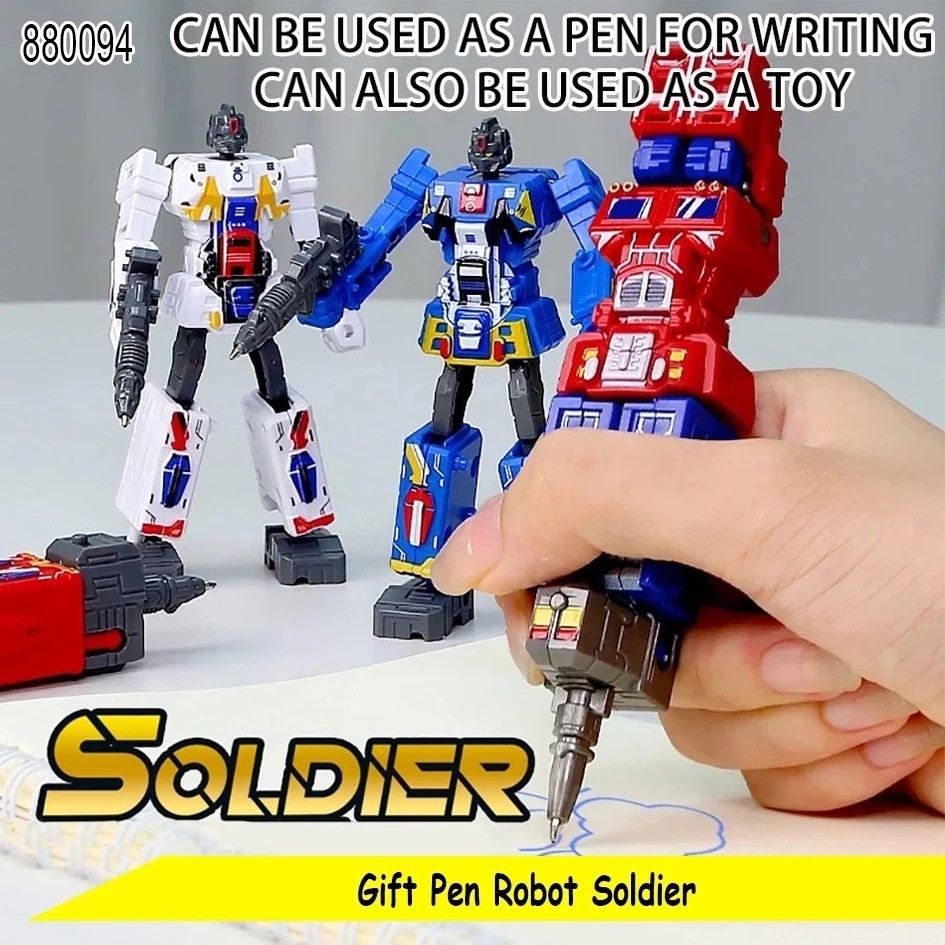

kids robot transformer pen ballpoin mainan robot pen transformers red blue white