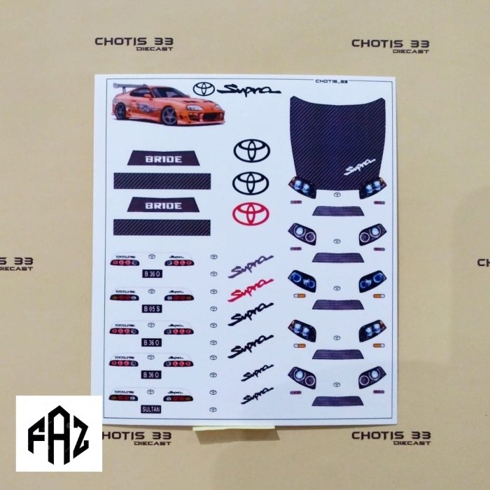Decal  Diecast hotwheels Toyota supra