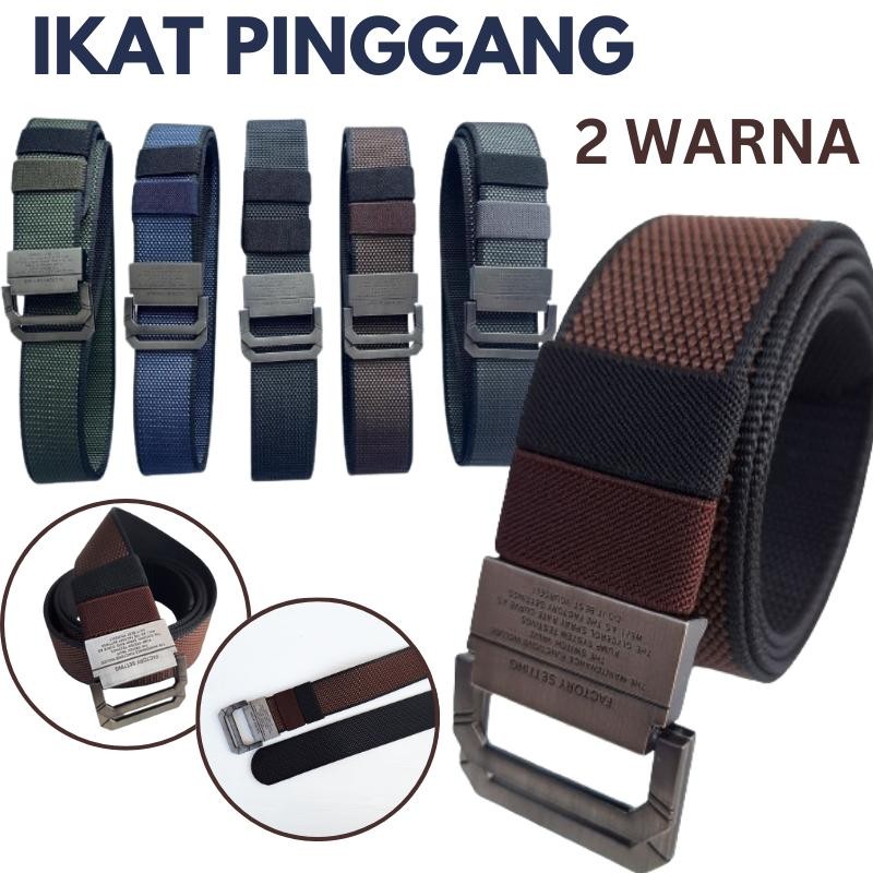 Tali Ikat Pinggang Pria Canvas 2 Warna Nylon Belt Gesper Sabuk Dua Sisi 2 in 1 Motif Bubble