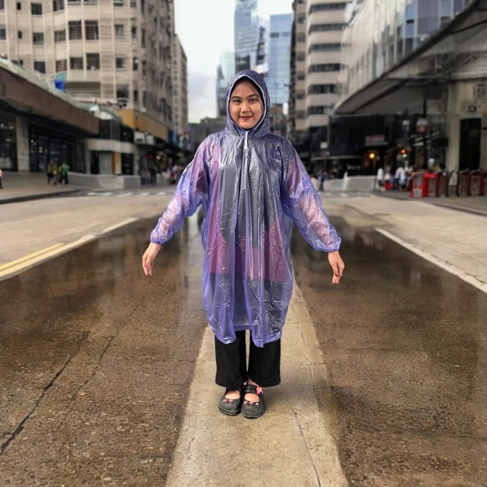 Jas Hujan Karet Jubah Poncho Ponco Lengan Panjang Spartan Happy PVC Enteng Lentur Waterproof Transparant All Size Dewasa Pria Wanita Jas Ujan APD Event Outdoor Raincoat Tebal 0.07mm Dengan Tas Bagasi Hoodie Motor Ceria 201 Karet HPL 268 Elastis Ringan