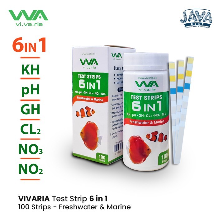 BW26Q Vivaria Aquarium Water Test 6 in 1 Alat Uji Air Akuarium 100 Strip Alat Tes KH PH GH CHLORINE 