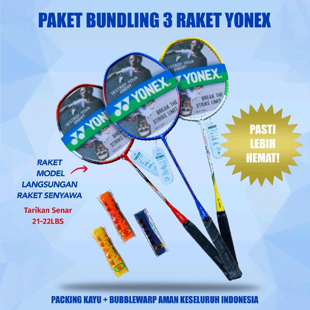 Set 3 Raket Badminton Bulutangkis Yonex Hemat Murah Berkualitas
