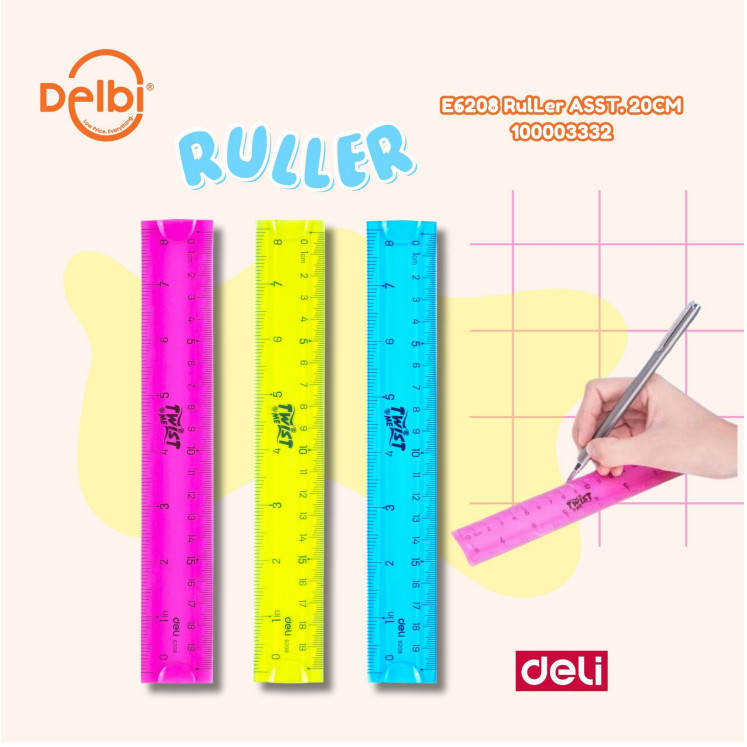 

Deli E6208 Penggaris Lipat School Drafting Flexible untuk penggunaan ringkas dan portable 20cm E6208 Ruler ASST. 20CM