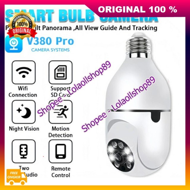 Cctv Bohlam V380 Pro Smart Bulb Camera CCTV Lampu V380 Pro 8MP Kamera CCTV Wifi Dan Memory Card 100%