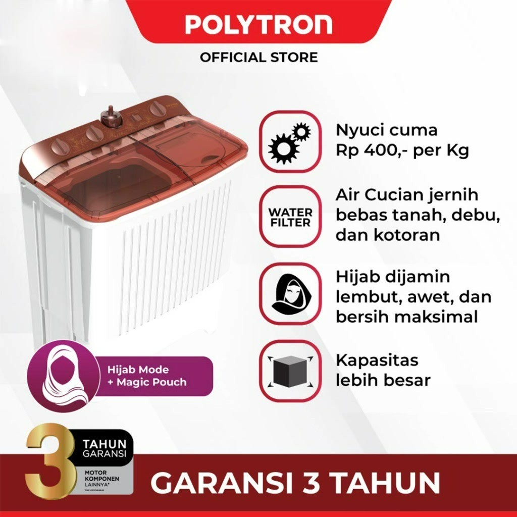 MESIN CUCI POLYTRON PWM9072N MESIN CUCI 2 TABUNG POLYTRON PWM 9072N 9KG