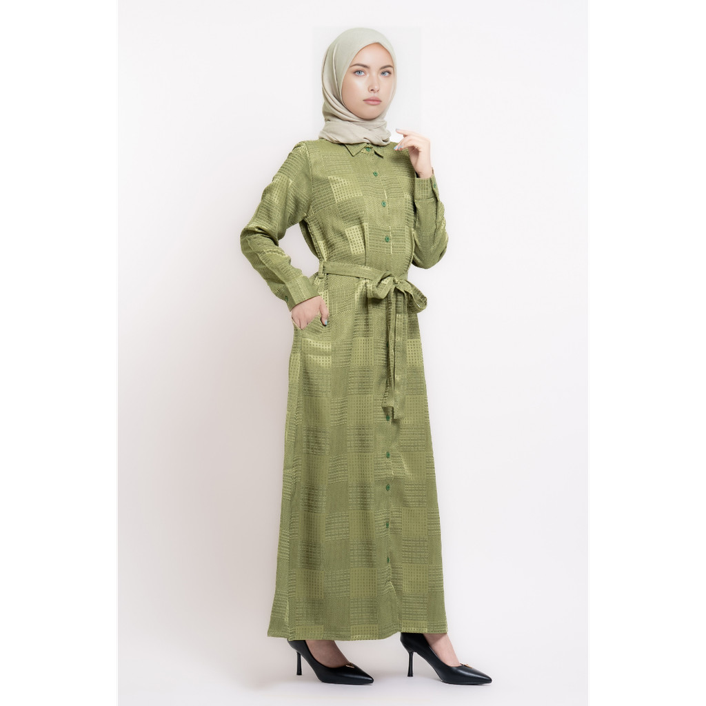 Puricia by Hassenda Gamis Wanita Motif Ceyda Olive Green