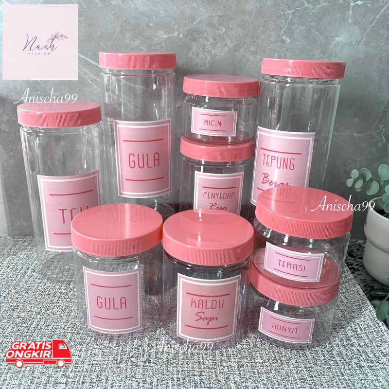 Toples Murah / TOPLES BUMBU DAPUR TUTUP WARNA PINK PLASTIK FREE LABEL STIKER