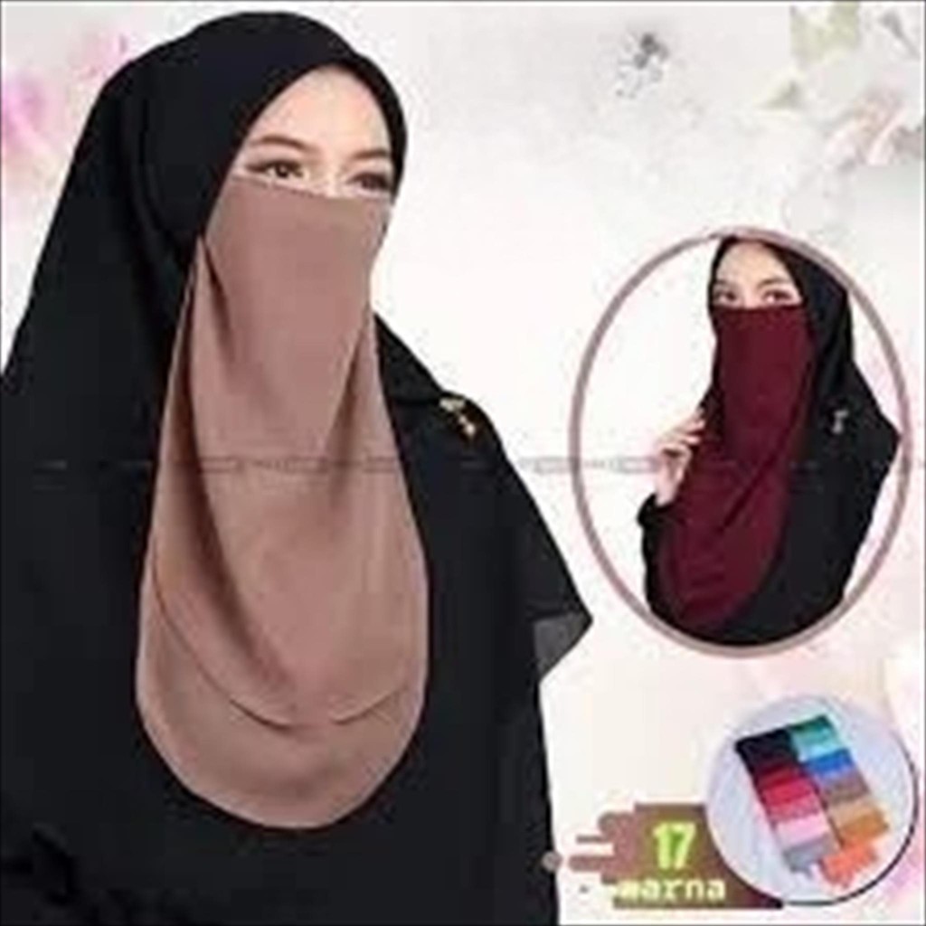LS 1.430 - Cadar Tali 2 Layer Niqob Diamond Niqab Syari Polos Ninja Cadar Muslim Tanpa Jahitan Bawah