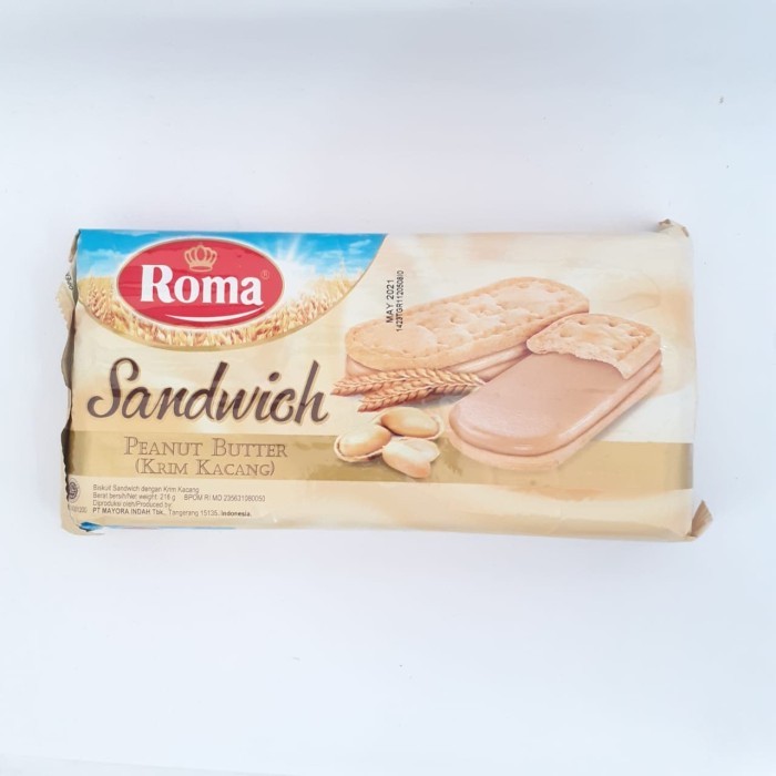 

g Biskuit Sandwich Dengan Krim Kacang Roma Sandwich 216 gr