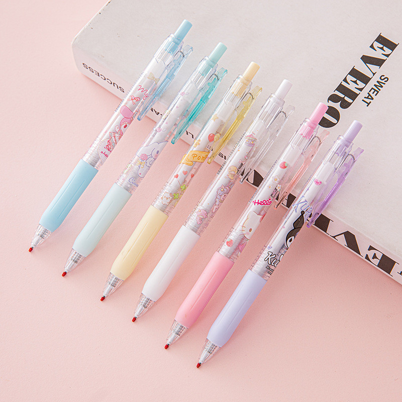 

COD❤️Sanrio Cartoon ST Head Press Neutral Pen Transparent Student Writing Pen Signature Black Pen-Cl