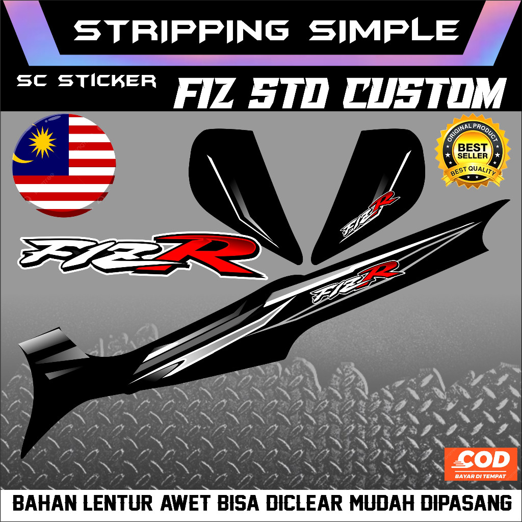 STRIPING FIZR CUSTOM STANDAR HITAM KUNING MERAH malaysia mirip 125z bahan aman clear