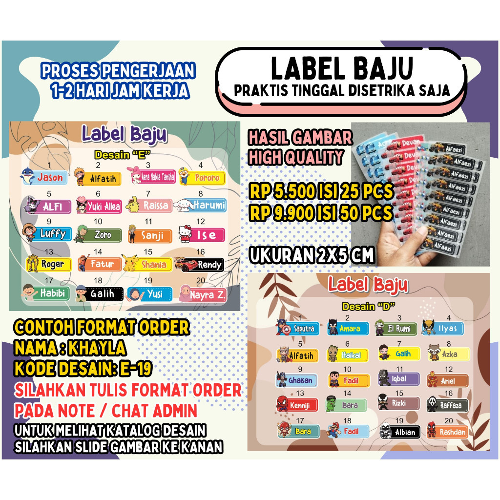 

Label Nama Baju ISI 50 Pcs (TERMURAH) / Stiker Baju / Sablon Nama Baju / Label Baju Setrika Murah