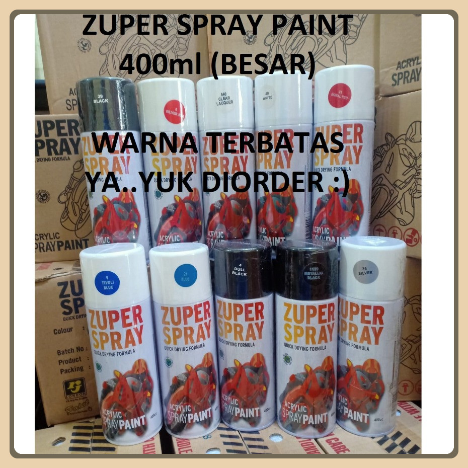 Pilok Pilox Cat Semprot Zuper Spray Paint Warna Standard 400ml (Hitam, Putih, Clear, Biru, Merah, Si