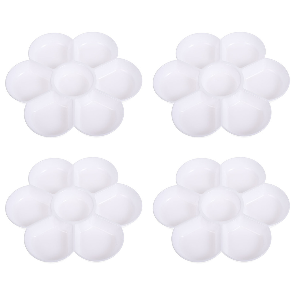 

4pcs PP Material 7 Cells Palette White Color Mixing Tray for Artists Students Paint Mixing Dish Watercolor Painting