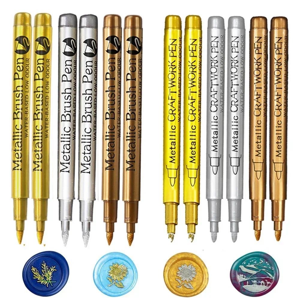 

6Pcs Brush Metallic Paint Marker Pens Gold Silver Color Permanent Art Marker For Manga Crafts Scrapbooking Stationery Supplies